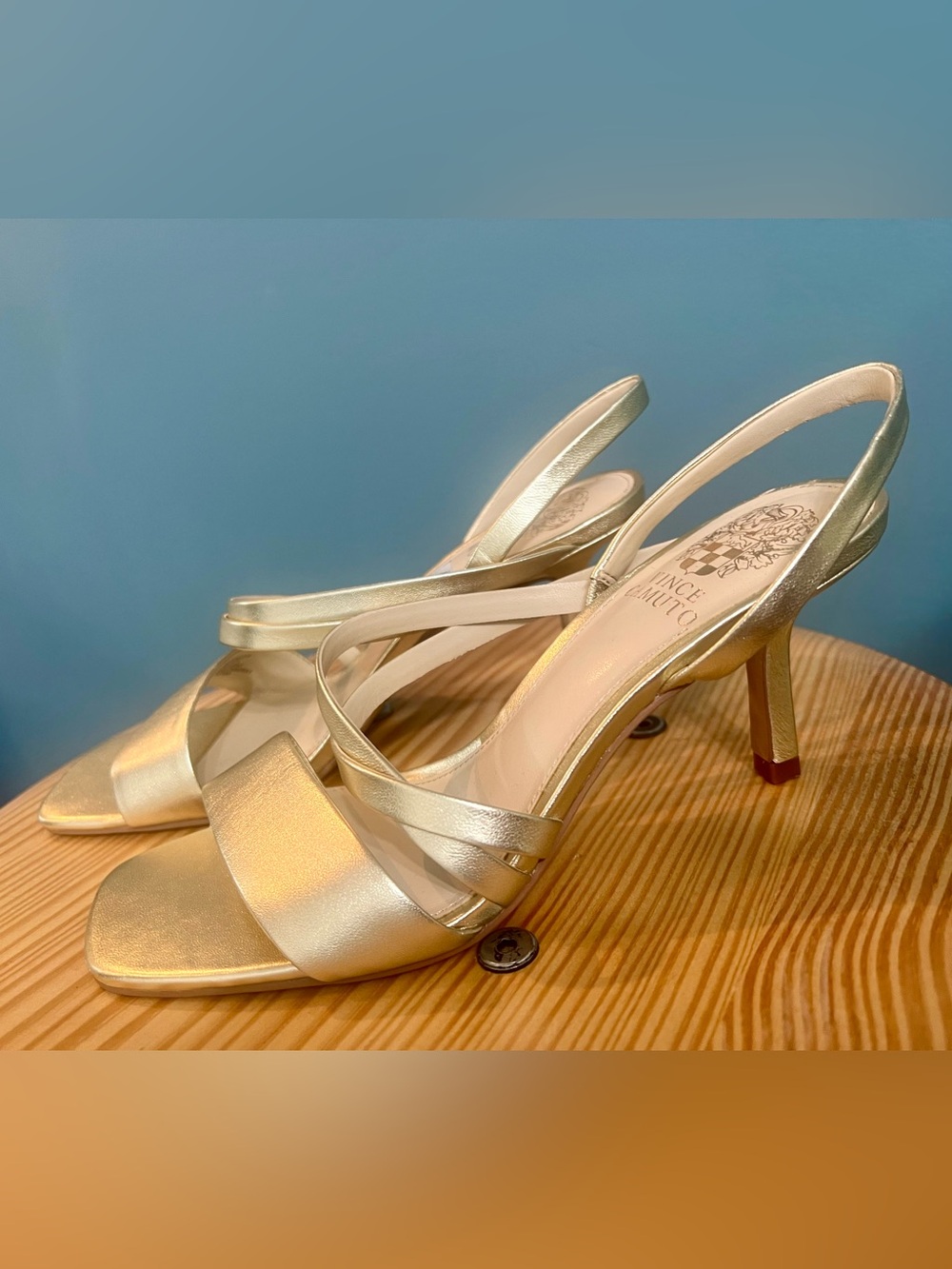 Vince Camuto Savesha Egyptian Gold Metallic Nappa Slingback Heels 7M
